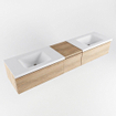 Mondiaz BUKLA Ensemble de meuble salle de bain - 200x45x34cm - 0 trous de robinet - 2 lavabos solid surface - Talc - sans poignée - 3 tiroirs - Mélamine - Chêne blanchi SW704752
