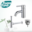 FugaFlow Eccelente Sobrado Kit mitigeur lavabo - robinet bas - bonde nonobturable - siphon design - Chrome brillant SW1124170