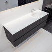 Mondiaz VICA ensemble de meuble de salle de bain - 150cm - meuble sous-vasque gris foncé 2 tiroirs - lavabo moon droite - 1 trou de robinet - miroir LED - version XL 60cm de haut SW1097809