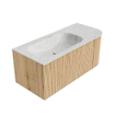 MONDIAZ KURVE-DLUX 105cm Meuble salle de bain avec module 25 D - couleur Oak - 1 tiroir - 1 porte - vasque BIG SMALL gauche - sans trou de robinet - couleur Opalo SW1137535