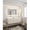 MONDIAZ VICA Ensemble de meuble salle de bain - 150cm - 2 tiroirs - lavabo Cloud double - 0 trous de robinet - solid surface lin SW410990