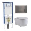 QeramiQ Dely Swirl Toiletset - 36.3x51.7cm - diepspoel - rimless - Geberit UP720 Duofix Sigma inbouwreservoir - slim zitting - gunmetal bedieningsplaat - rechtehoekige knoppen - wit mat SW1414022