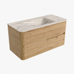 Mondiaz CIRO-DLUX Badkamermeubelset - 100x45x50cm - Solid surface wastafel Nata - 1 wasbak Midden - zonder kraangaten - 2 lades - Oak SW1531431