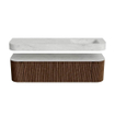 MONDIAZ THOR-DLUX 170cm badmeubel ronding links + rechts kleur Walnut met 1 lade en 2 deuren. Vrijhangende wastafel CLOUD Rechts 1 kraangat kleur Opalo. SW1465607