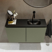 MONDIAZ TURE Fonteinset - 80x23x50cm - 0 kraangaten - 2 deuren - army mat - Wasbak rechts - Solid Surface Zwart SW475335