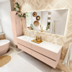 MONDIAZ Vica Ensemble meuble de salle de bains - 180cm - meuble bas rosee - 4 tiroirs - lavabo cloud gauche - sans trous de robinet - version haute 60cm - talc SW1083349