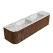 MONDIAZ KURVE-DLUX 180cm Meuble salle de bain avec module 25 G et D - couleur Walnut - 2 tiroirs - 2 portes - vasque LEAF double - 2 trous de robinet - couleur Glace SW1138066