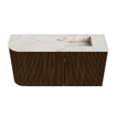Mondiaz JOYA-DLUX Meuble de salle de bains - 81,6 cm - arrondi gauche couleur Walnut - Vasque FAYE position droite 1 trou de robinet couleur Frappe SW1422301