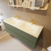 Mondiaz VICA-DLUX ensemble de meuble de salle de bain - 130cm - meuble sous-vasque armée - 4 tiroirs - lavabo encastré nuage double - 2 trous de robinet - version haute de 60cm - ostra SW1087042