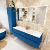 Mondiaz VICA ensemble de meuble de salle de bain - 150cm - meuble sous-vasque jeans - 2 tiroirs - lavabo moon double - 2 trous de robinet - couleur talc - miroir LED - version XL 60cm de haut SW1092147