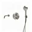 Fortifura Calvi Badkraan set - uitloop - 22cm inkortbaar - rond bedieningspaneel - gladde slang - ronde handdouche - inbouwdeel - wandhouder - geborsteld RVS PVD SW1408669