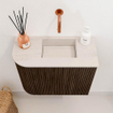 Mondiaz JOYA-DLUX 51.6cm toiletmeubel - ronding links kleur Walnut - Wastafel FAYE positie Rechts Zonder kraangat kleur Meli. SW1424431
