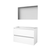 Basic-Line Basic 46 ensemble de meubles de salle de bain 100x46cm sans poignée 2 tiroirs lavabo acrylique 0 trous de robinetterie miroir mdf laqué blanc glacier SW350794