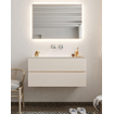 Mondiaz VICA ensemble de meuble de salle de bain - 100cm - meuble sous lavabo lin - 2 tiroirs - lavabo lune milieu - sans trou de robinet - miroir LED - version XL 60cm haut SW1098264