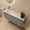 MONDIAZ TURE-DLUX Meuble toilette - 100cm - Smoke - EDEN - vasque Ostra - position gauche - sans trou de robinet SW1105097