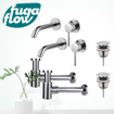 FugaFlow Eccelente Sobrado Slim Kit robinet lavabo - pour double vasque - robinet rehaussé - bonde clic clac - siphon design bas - Chrome brillant SW1124404