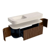 MONDIAZ THOR-DLUX 140cm badmeubel ronding links + rechts kleur Walnut met 1 lade en 2 deuren. Vrijhangende wastafel CLOUD Links 1 kraangat kleur Meli. SW1464415