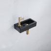FugaFlow Efficiente Ensemble fontaine Pietra - 37,5x18,5x9cm - céramique - trou de robinet à gauche - robinet de fontaine en laiton brossé - bouchon de vidange - siphon abaissé - Noir mat SW1442323