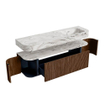 MONDIAZ THOR-DLUX 160cm badmeubel ronding links + rechts kleur Walnut met 1 lade en 2 deuren. Vrijhangende wastafel CLOUD Rechts 1 kraangat kleur Glace. SW1465010
