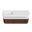 MONDIAZ THOR 160cm badmeubel ronding links + rechts kleur Walnut met 1 lade en 2 deuren. Vrijhangende wastafel CLOUD Links 1 kraangat kleur Talc. SW1465006