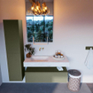 Mondiaz ALAN-DLUX Ensemble de meuble - 110cm - meuble Army mat - 1 tiroir - Lavabo Cloud Opalo suspendu - vasque Gauche - 0 trous de robinet SW806760