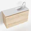 MONDIAZ OLAN Kit lave-mains - 80x30x40cm - 1 trou de robinet - 1 tiroir - chêne blanchi mat - lavabo à droite - Solid Surface Blanc SW473456