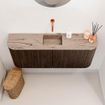 Mondiaz JOYA-DLUX Meuble de salle de bains 103.2cm - arrondis gauche et droite couleur Walnut - Vasque FAYE position Milieu Sans trou de robinet couleur Arena SW1424381