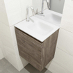 MONDIAZ OLAN Kit lave-mains - 40x30x40cm - 1 trou de robinet - 1 tiroir - marron foncé mat - lavabo à droite - Solid Surface Blanc SW473489