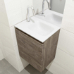 Mondiaz OLAN Meuble lave-mains 40x30x40cm 1 trou de robinet 1 tiroir Dark brown mat avec lavabo LEX Droite Solid Surface Blanc SW473489