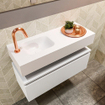 MONDIAZ ANDOR Toiletmeubel - 80x30x30cm - 1 kraangat - 1 lades - talc mat - wasbak links - Solid surface - Wit SW473910