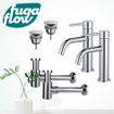 FugaFlow Eccelente Sobrado Slim Kit robinet lavabo - pour double vasque - robinet bas - bonde non-obturable - siphon design bas - Chrome brillant SW1124399