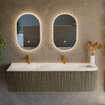 Mondiaz KURVE-DLUX Ensemble de meuble de salle de bains - 165x46x40cm - 2 tiroirs - 1 porte - vasque solid surface - double / gauche - 2 trous de robinet - Shadow SW1414513