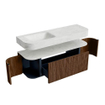 MONDIAZ THOR-DLUX Meuble de salle de bains 140cm arrondi gauche + droite couleur Walnut avec 1 tiroir et 2 portes. Vasque suspendue CLOUD Gauche 1 trou de robinet couleur Opalo. SW1464097