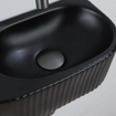 QeramiQ Fuente Ensemble de Lavabo - 40x21.5x12cm - strié - demi-rond - céramique - ensemble de robinet gunmetal - bouchon de vidange - siphon abaissé - noir mat SW1233120