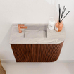 Mondiaz JOYA-DLUX Meuble de salle de bains 51,6cm - arrondi droit couleur Ruby - Vasque FAYE position Gauche 1 trou de robinet couleur Glace SW1423578