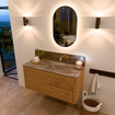 Mondiaz CIRO-DLUX Meuble de salle de bains - 110x45x50cm - Vasque en solid surface Oza - 1 lavabo à droite - sans trous de robinet - 2 tiroirs - Chêne SW1531114