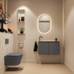 MONDIAZ TURE-DLUX Meuble toilette - 80cm - Dark Grey - EDEN - vasque Ostra - position gauche - 1 trou de robinet SW1104787