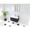 HR Matrix ensemble meuble de salle de bain 3d 80cm 1 tiroir sans poignée avec bandeau couleur noir mat avec vasque fine 1 trou de robinetterie blanc mat SW857034