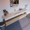 Mondiaz ALAN-DLUX Ensemble de meuble - 200cm - meuble Washed Oak mat - 2 tiroirs - Lavabo Cloud Frappe suspendu - vasque Centre - 1 trou de robinet SW808805