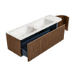 MONDIAZ KURVE-DLUX 145cm Meuble salle de bain avec module 25 D - couleur Walnut - 1 tiroir - 1 porte - vasque LEAF double / gauche - sans trou de robinet - couleur Frappe SW1137465