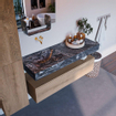 Mondiaz ALAN-DLUX Ensemble de meuble - 130cm - meuble Washed Oak mat - 1 tiroir - Lavabo Cloud Lava suspendu - vasque Gauche - 0 trous de robinet SW808746