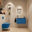 MONDIAZ TURE-DLUX Meuble toilette - 80cm - Jeans - EDEN - vasque Ostra - position gauche - 1 trou de robinet SW1104900