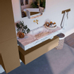 Mondiaz ALAN-DLUX Ensemble de meuble - 120cm - meuble Oro mat - 1 tiroir - Lavabo Cloud Glace suspendu - vasque Centre - 0 trous de robinet SW806185