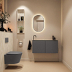 MONDIAZ TURE-DLUX Meuble toilette - 100cm - Dark Grey - EDEN - vasque Ostra - position gauche - 1 trou de robinet SW1104804