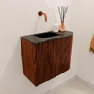 Mondiaz JOYA-DLUX 51.6cm toiletmeubel - ronding rechts kleur Ruby - Wastafel FAYE positie Links Zonder kraangat kleur Lava. SW1423659
