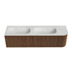 MONDIAZ KURVE-DLUX 165cm Meuble salle de bain avec module 25 D - couleur Walnut - 2 tiroirs - 1 porte - vasque STOR SMALL double / gauche - 2 trous de robinet - couleur Opalo SW1137697