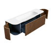 MONDIAZ KURVE 160cm Meuble salle de bain avec module 25 G et D - couleur Walnut - 1 tiroir - 2 portes - vasque BIG MEDIUM centre - 1 trou de robinet - Talc SW1138289