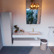Mondiaz ALAN-DLUX Ensemble de meuble - 130cm - meuble Cale mat - 1 tiroir - Lavabo Cloud Opalo suspendu - vasque Droite - 1 trou de robinet SW807042