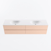MONDIAZ Vica Ensemble meuble de salle de bains - 190cm - meuble sous-vasque rosee - 4 tiroirs - lavabo moon double - 2 trous de robinet - version haute 60cm - talc SW1080496