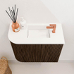 Mondiaz JOYA 51.6cm toiletmeubel - ronding links kleur Walnut - Wastafel FAYE positie Rechts 1 kraangat kleur Talc. SW1421267
